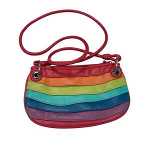 VTG Nine West muted rainbow crossbody purse. faux leather.